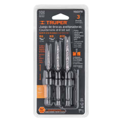 Juego de 3 brocas avellanadoras para madera Truper