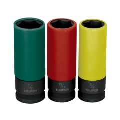 Juego 3 dados largos 1/2´´ impacto protección plástica 6p std Truper