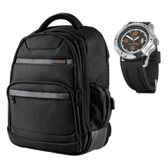 Mochila porta laptop + reloj cuarzo
