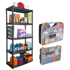 Combo estante 5 repisas y organizadores de 17 y 11 compartimientos Truper 0