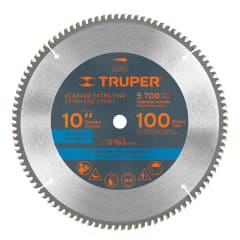 Sierra circular 10´´ para aluminio, 100 dientes centro 5/8´´ Truper 0