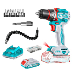 Taladro Atornillador 55nm + Accesorios + Bateria y Cargador 20v Total 0