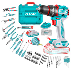 Taladro percutor 66nm 20v + 166 herramientas Total