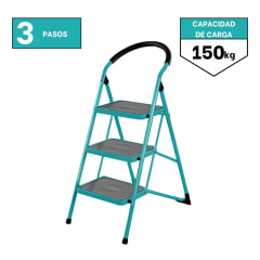 Escalera tubular de acero 3 pasos soporta 150kg Total