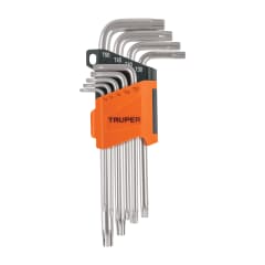 Juego de 9 llaves torx largas con organizador abatible Truper