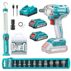 Combo Llave de impacto 20v + lampara magnética + dados y puntillas Total