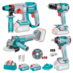 Taladro percutor + llave de impacto 500nm + rotomartillo + amoladora Total 0