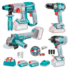 Taladro percutor + llave de impacto 850nm + rotomartillo + amoladora Total