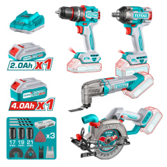 Combo 4 en 1 Taladro 66nm + Llave de Impacto 500nm + Sierra Circular + H.Multi 20V Total 0