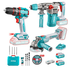 Taladro Percutor 66Nm + Rotomartillo + Amoladora industrial Total 0