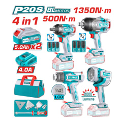 Mega Combo Llave de Impacto 1350N.m + Llave de Impacto 500N.m. + Pistola de Calor + Lámpara Total 0
