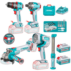 Combo 5 en 1 Taladro 66nm + Atornillador de Impacto 285nm + Amoladora + 2 Linternas 20v Total 0