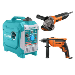 Generador Inverter Silencioso TOTAL 2000W + Taladro y Amoladora Truper 0