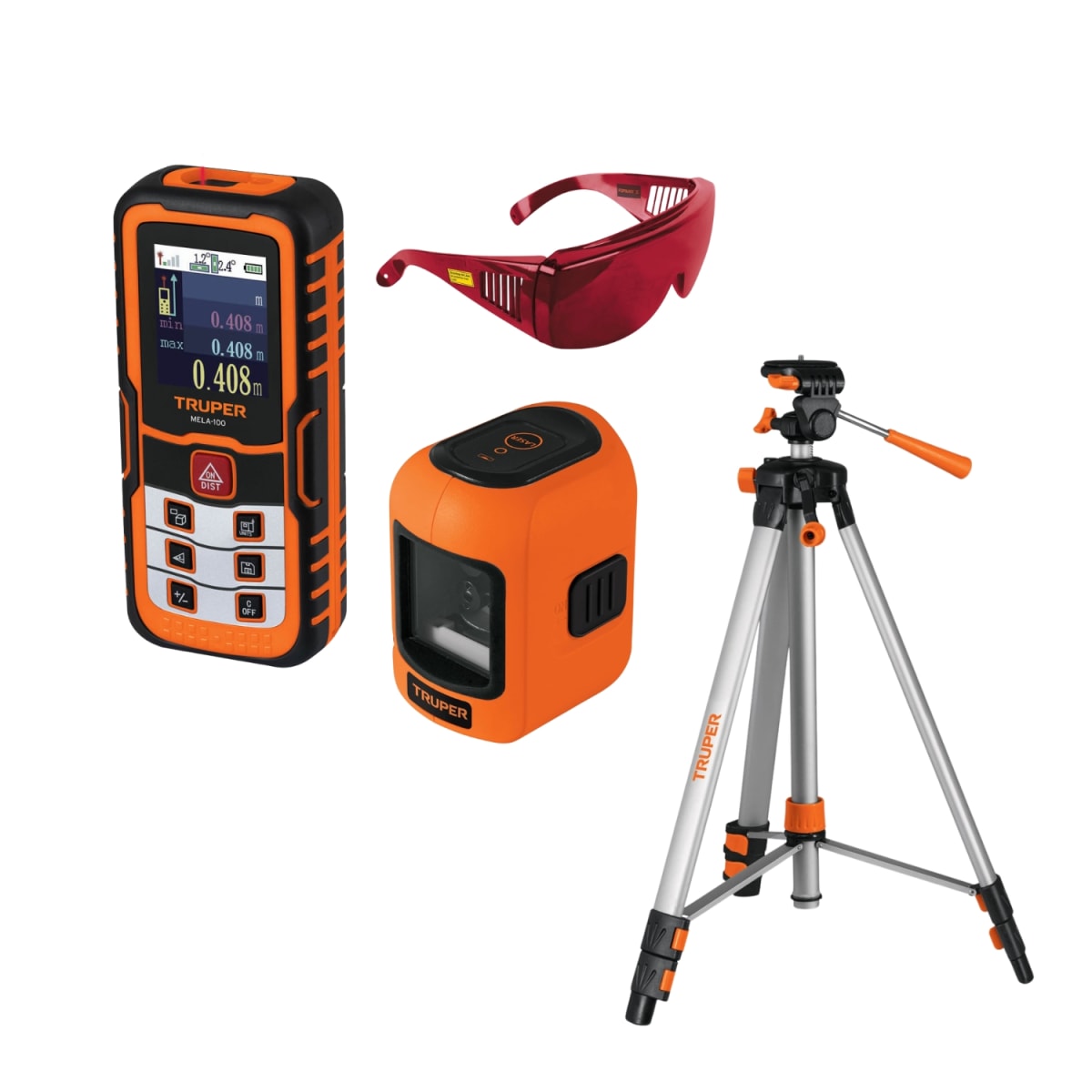 Nivel laser10m + Medidor Laser100m + Tripode + Lentes Truper1