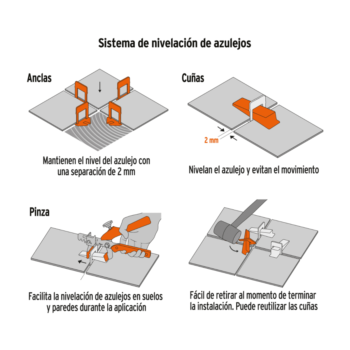 Anclas rectas para nivelacion de mayolica 100 unidades truper6