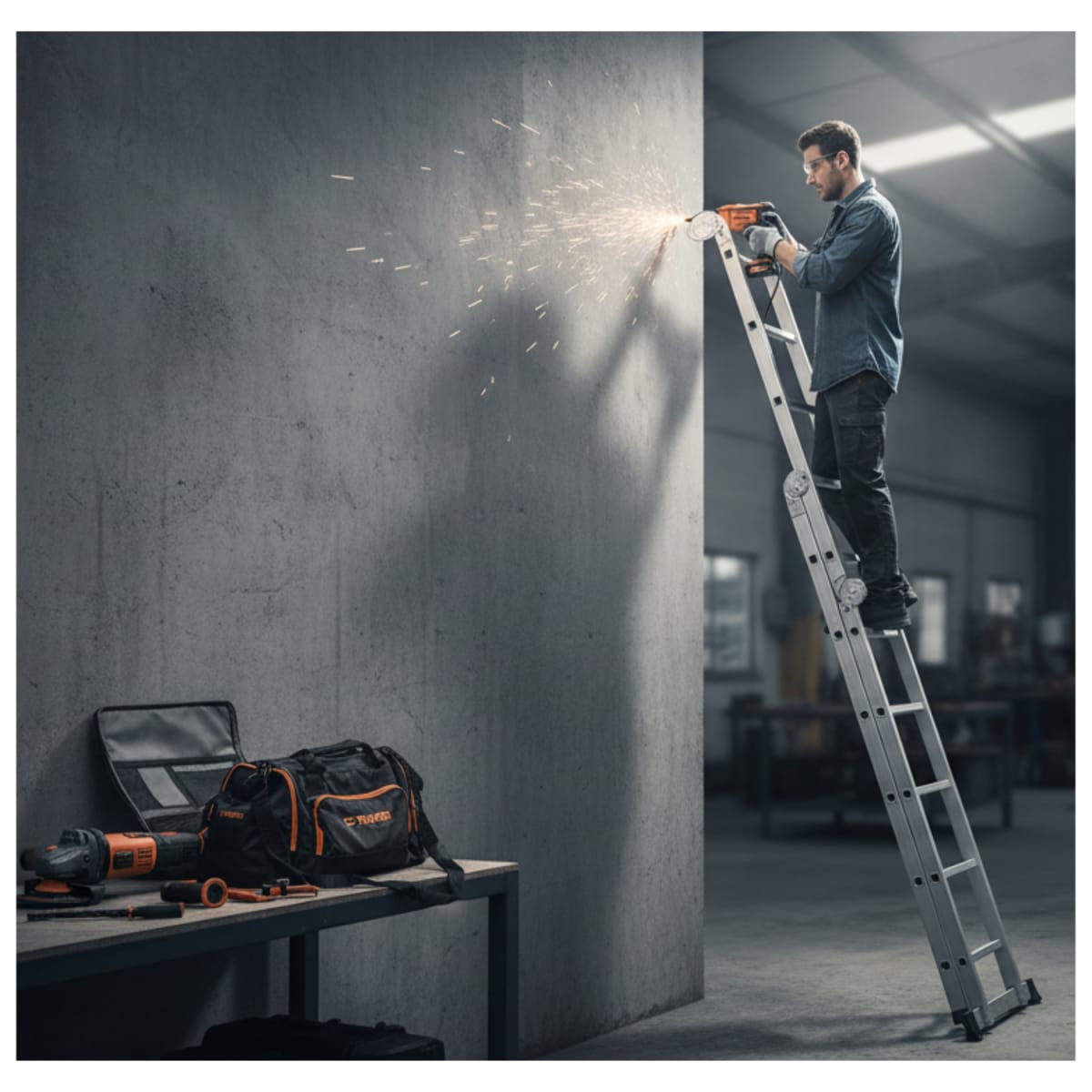 Combo Escalera Multiposición + Taladro 600w + Amoladora 850 Truper15