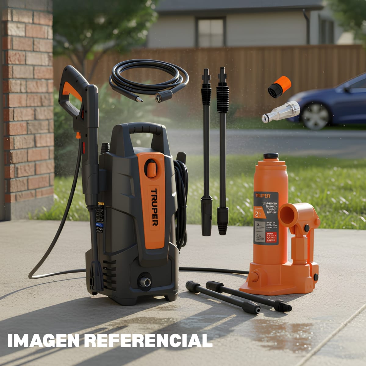 Hidrolavadora 1500 PSI 1400W  y Gata tipo botella de 2 tn Truper2