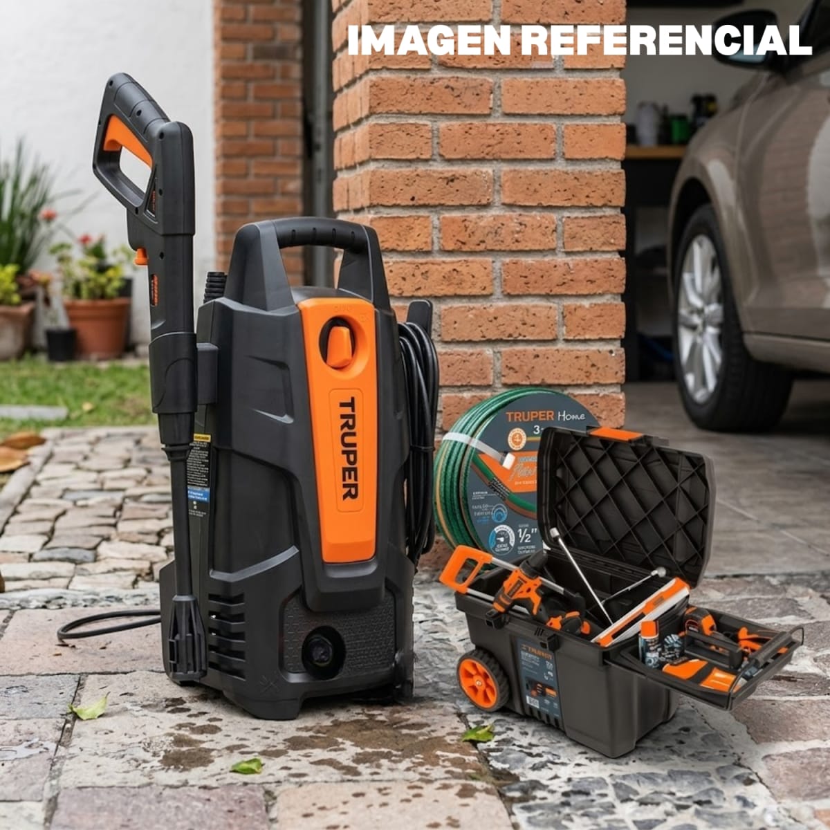 Hidrolavadora + manguera 10m con caja de herramientas con ruedas Truper2