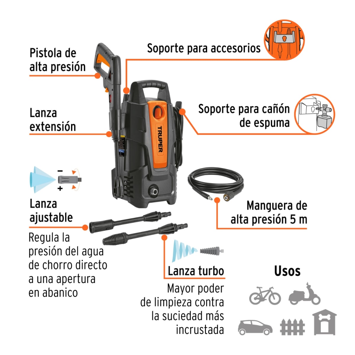Hidrolavadora 1500 PSI 1400W  y Gata tipo botella de 2 tn Truper6