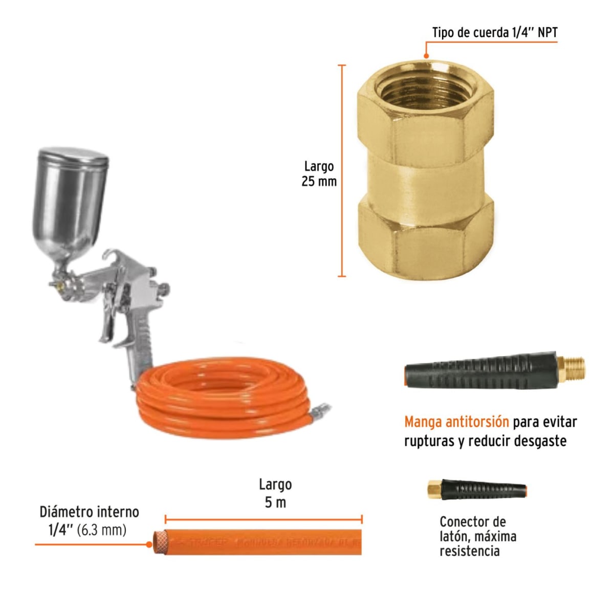 Combo Compresora 50 L  manguera 5m pistola para pintar y sopletear Truper7