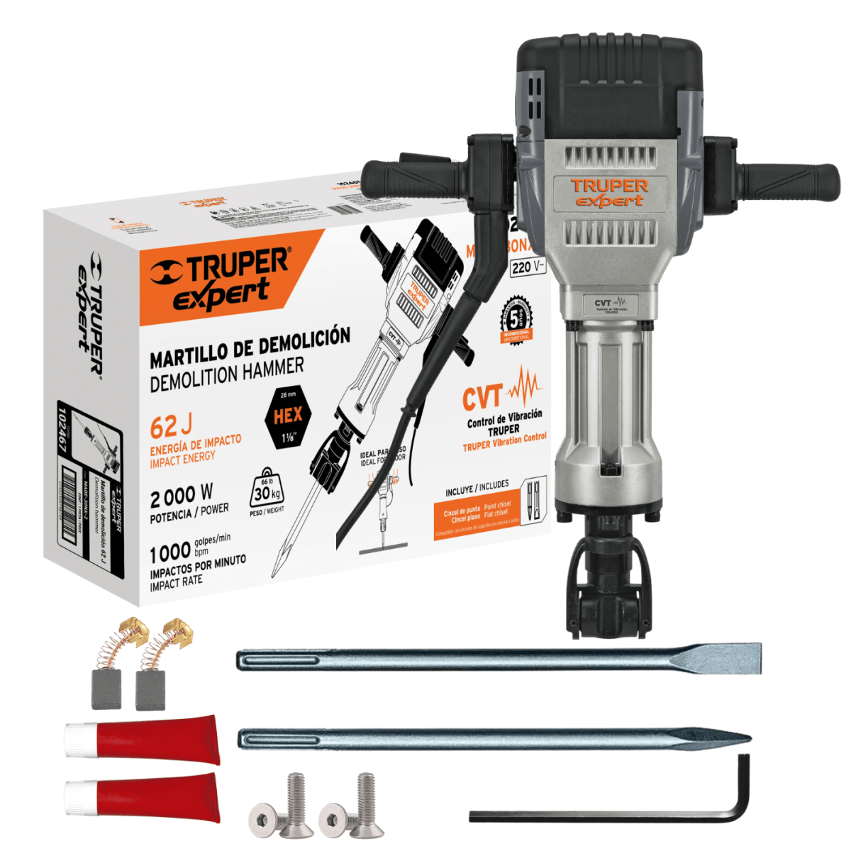 Martillo Demoledor Hexagonal 2000W 62 Joules Truper Expert2