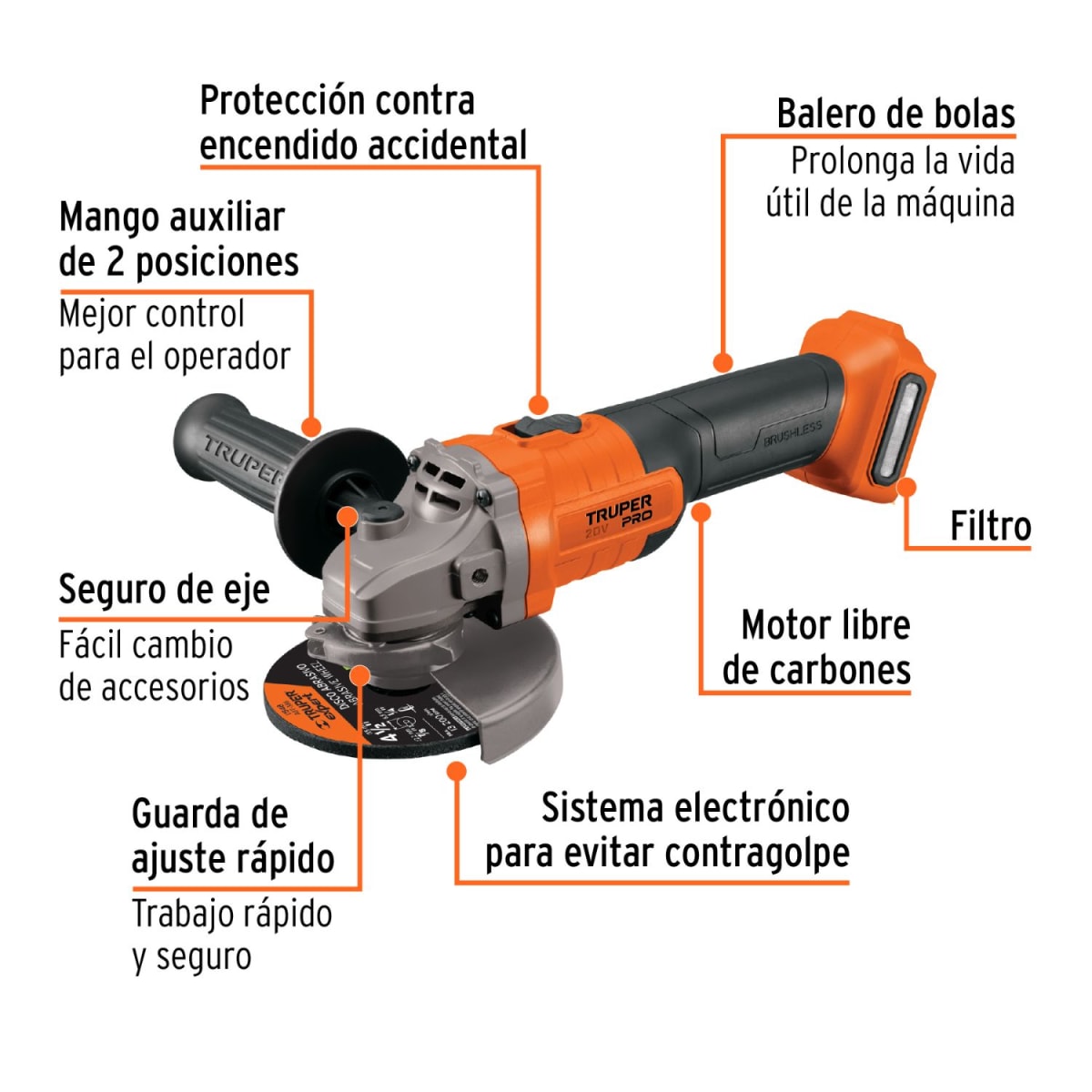 Amoladora 4 1/2 20V (Solo cabezal) Truper4