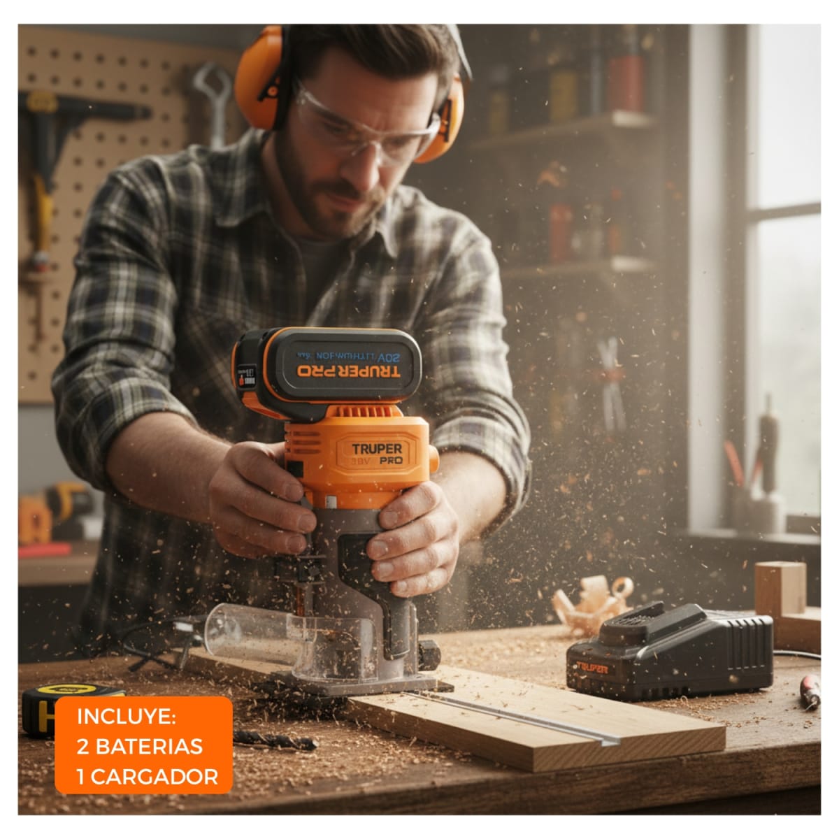 Ruteadora de palma + 2 Baterias 4ah + cargador Truper3