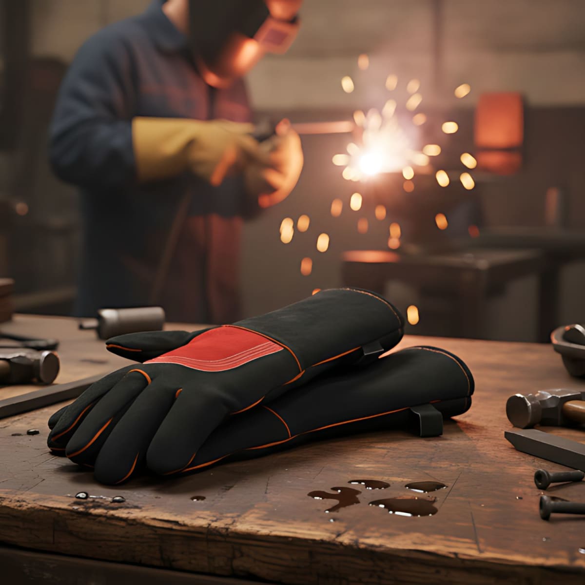 Guante de Carnaza Largo Reforzado para Soldar TRUPER2