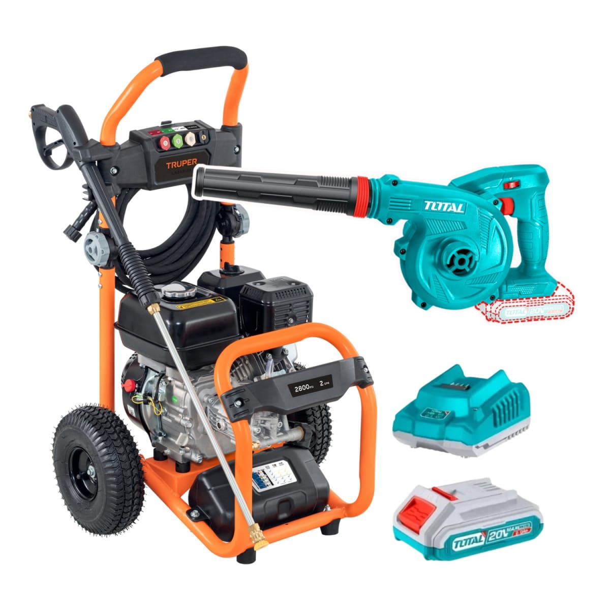 Hidrolavadora a Gasolina Truper +Sopladora 20v Total1