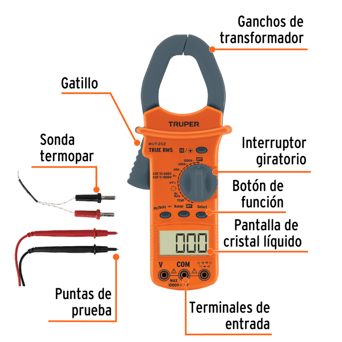 Multimetro para mantenimiento industrial con gancho Truper6