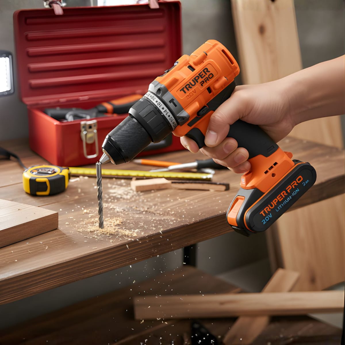 Taladro percutor 2 baterias  + juego de 100 brocas y puntas Truper3