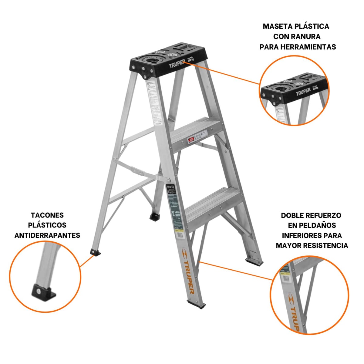 Escalera Tipo Tijera 2 Peldaños Soporta 150 Kg Truper4