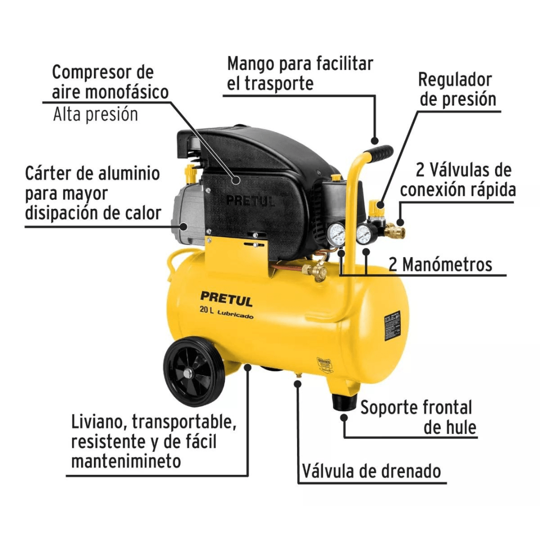 Compresora lubricada de aire 20 L, 220 V/60 Hz, Pretul2