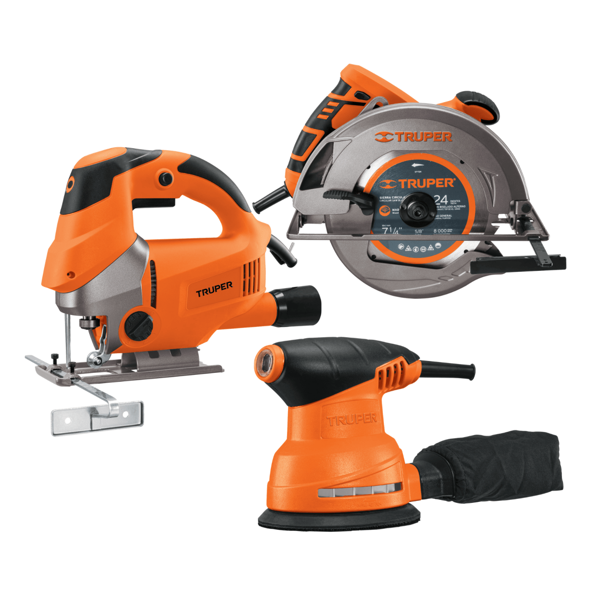 Combo sierra circular 1500w + caladora 750w  + lijadora orbital 5