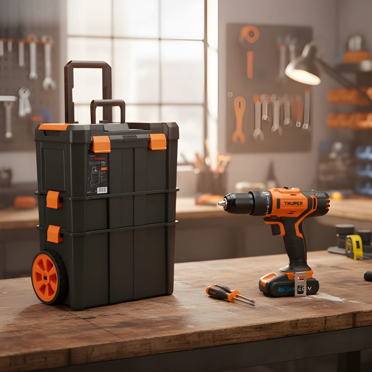 Taladro Percutor + Caja de herramientas 3 en 1 con ruedas Truper2