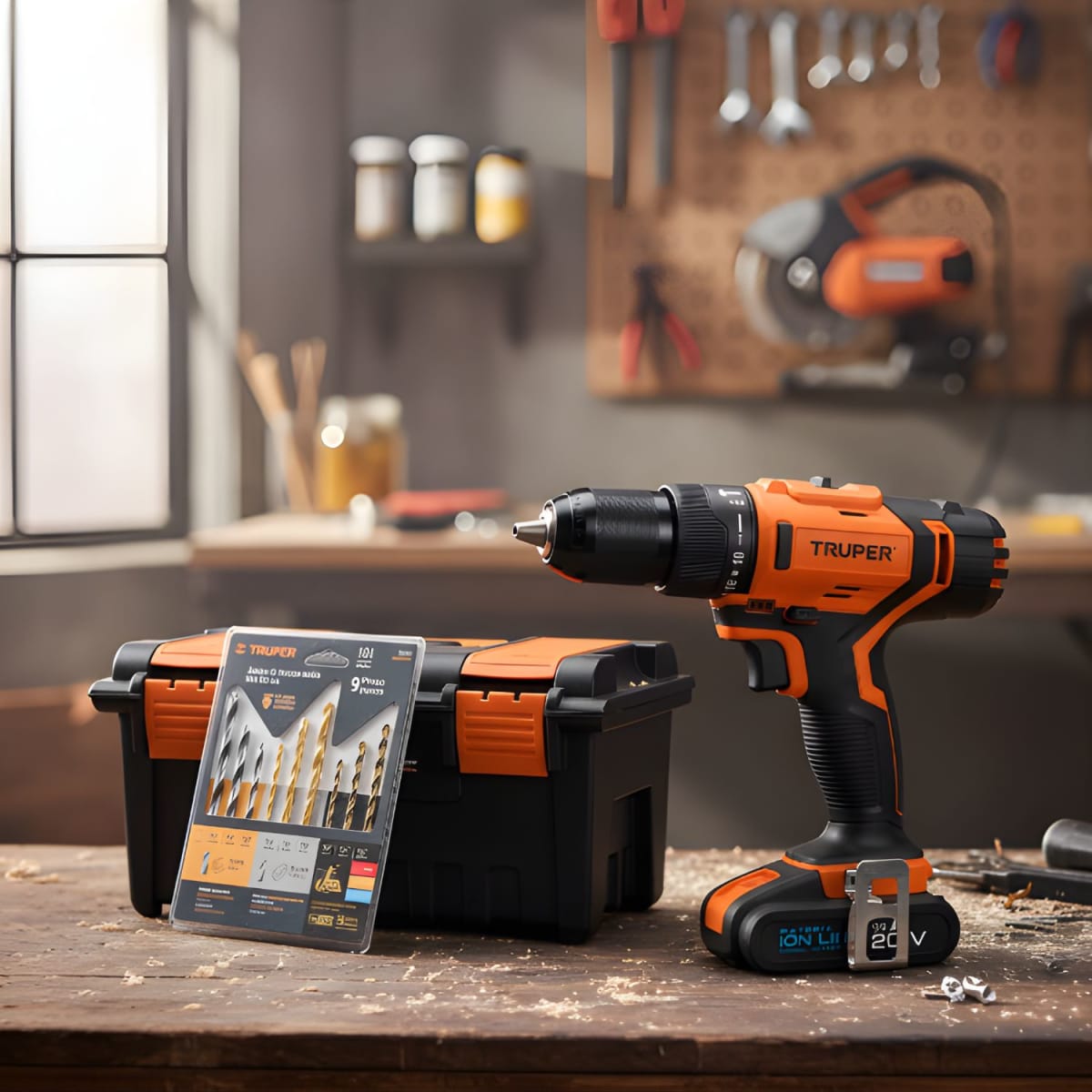 Taladro Percutor + Caja de herramientas y juego de 9 brocas Truper2