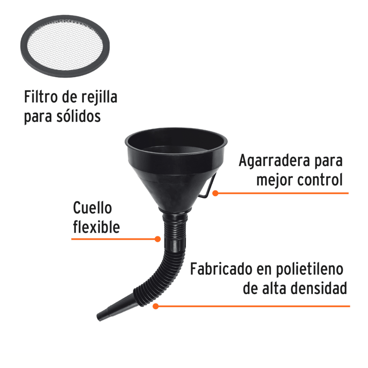 Embudo plástico 500 ml con filtro cuello flexible Truper2