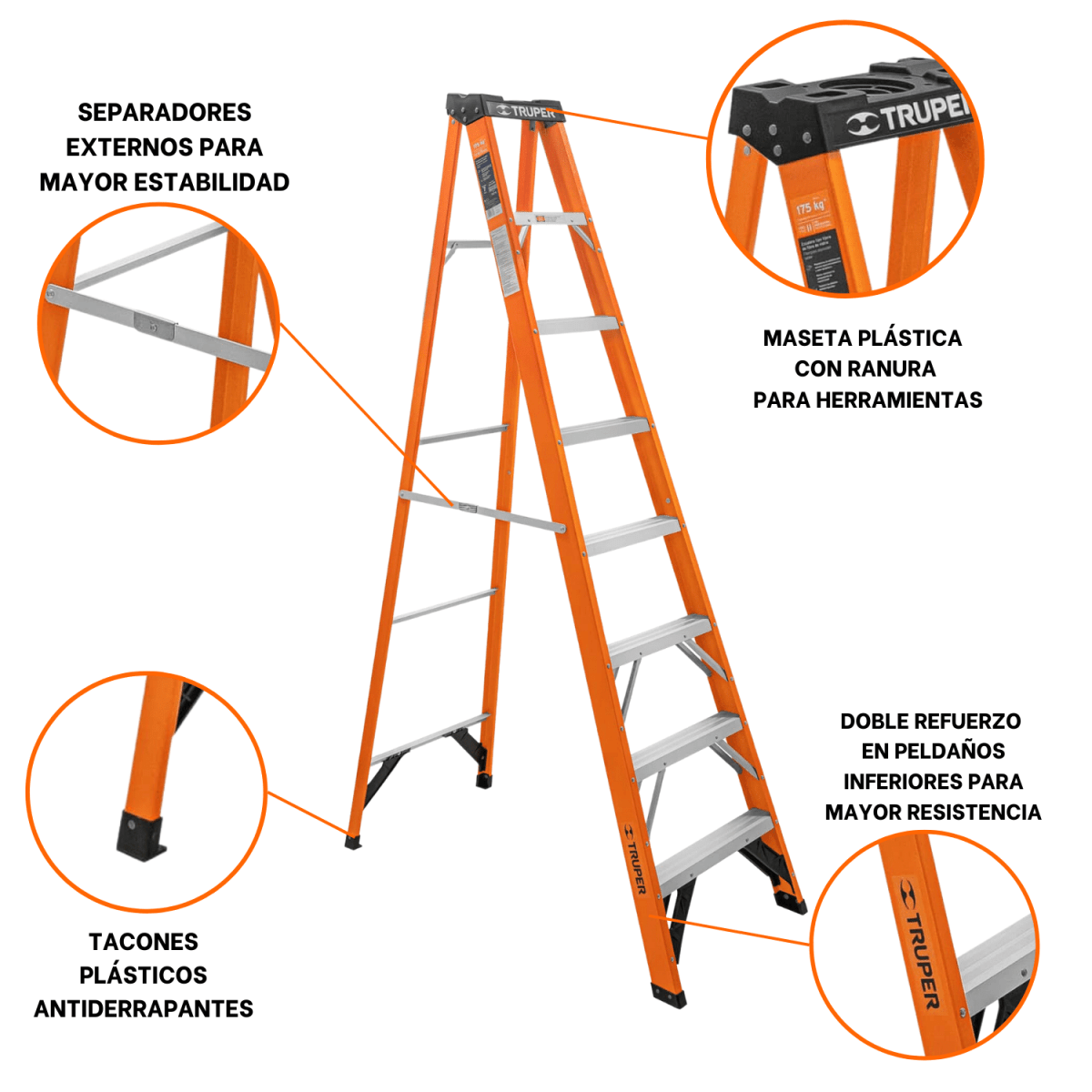 Escalera fibra de vidrio tipo tijera 7 peldaños truper4