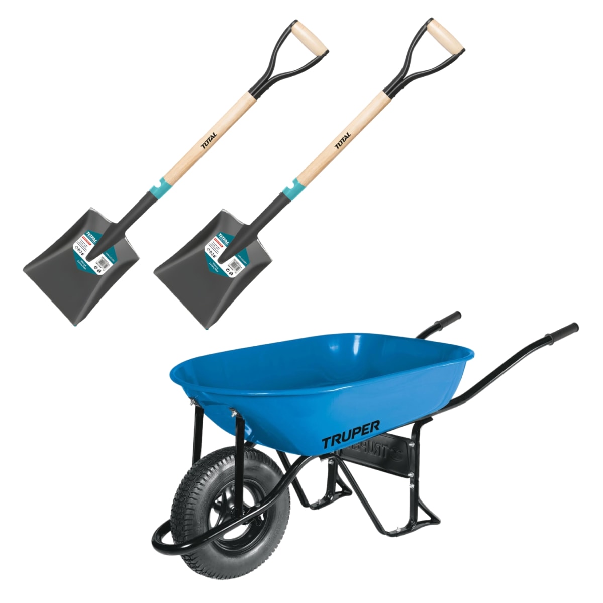 Carretilla 5.5 Truper + 2 Palas Cuadrada Total1