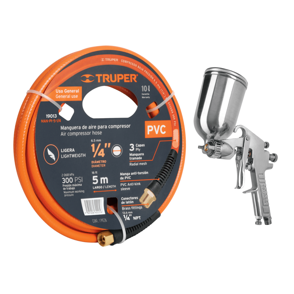 Pistola para pintar de gravedad boquilla 1mm y manguera de 5m Truper1