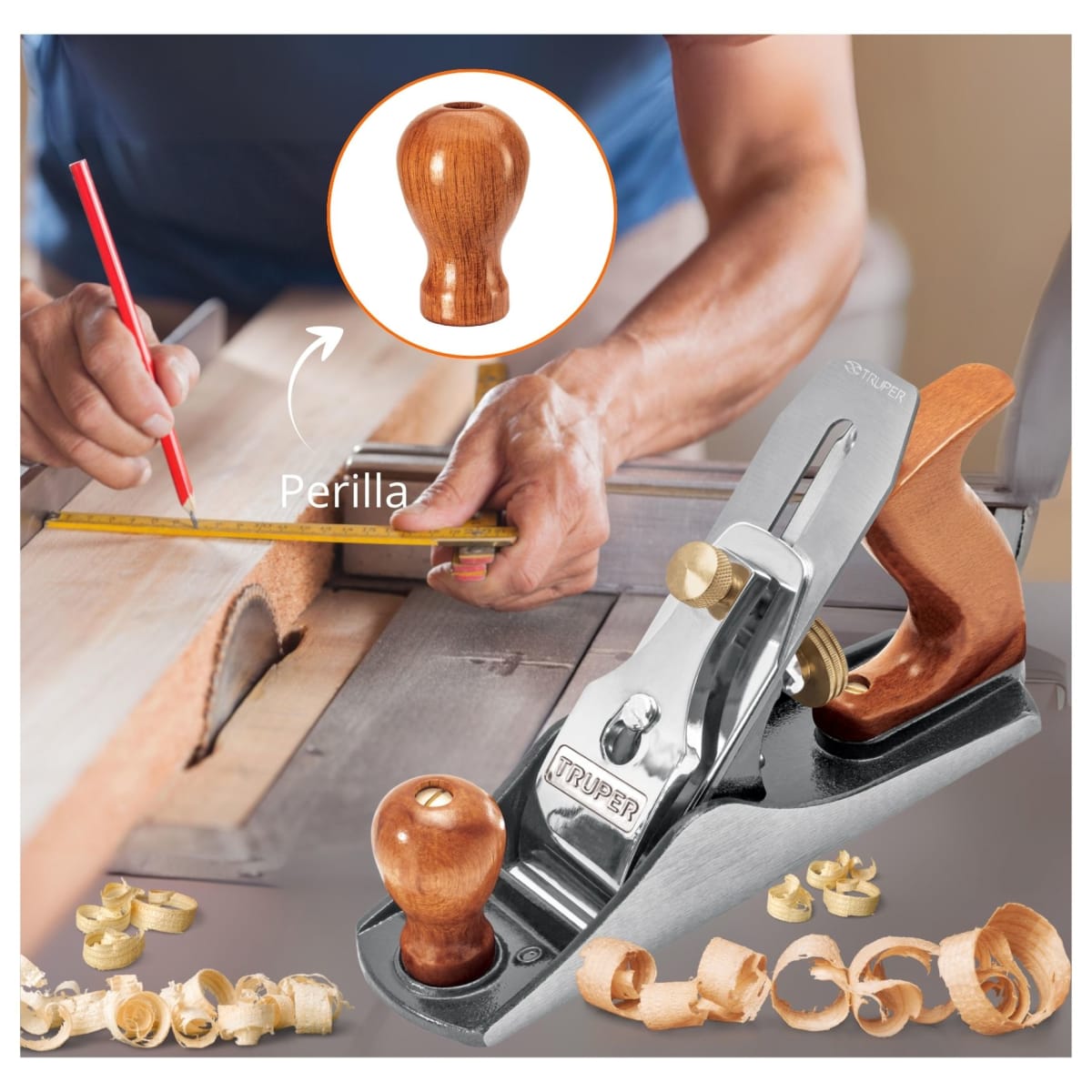 Perilla de madera para garlopas, Truper3
