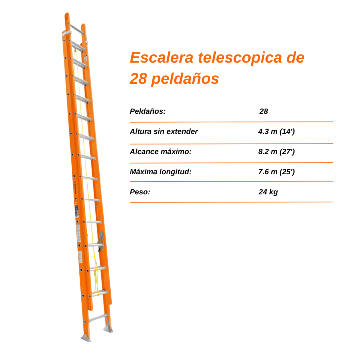 Escalera telescópica fibra de vidrio 28 peldaños Truper4