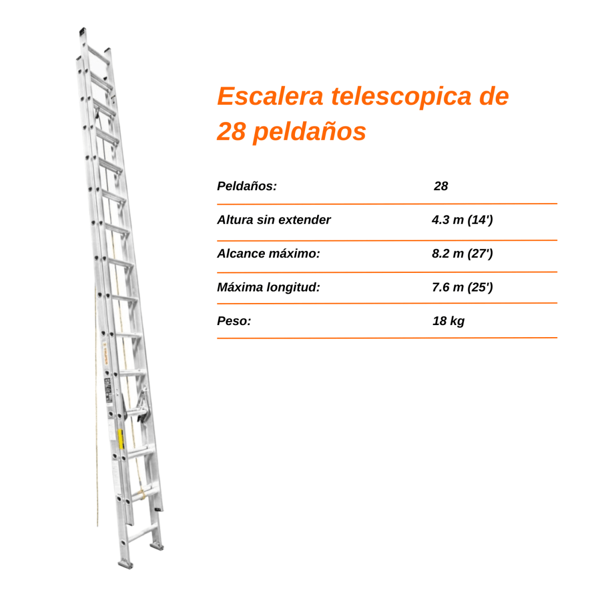Escalera Telescópica 28 peldaños Soporta 150 Kg Truper6