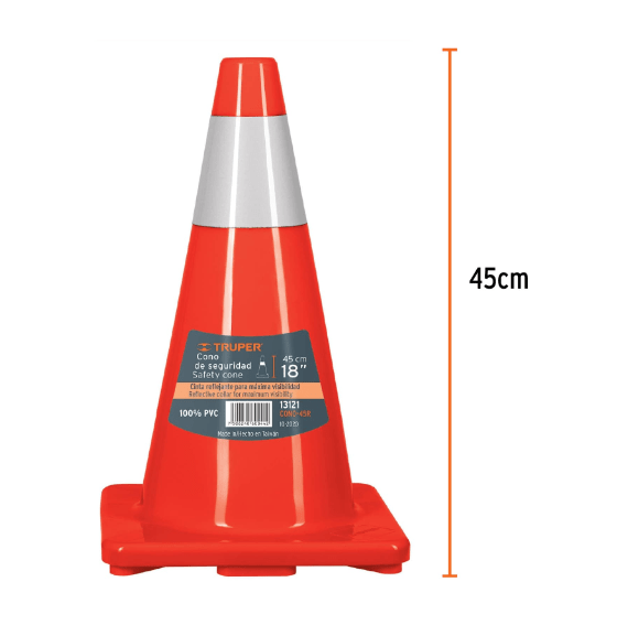Cono de precaución de 45 cm de pvc con reflejante truper2