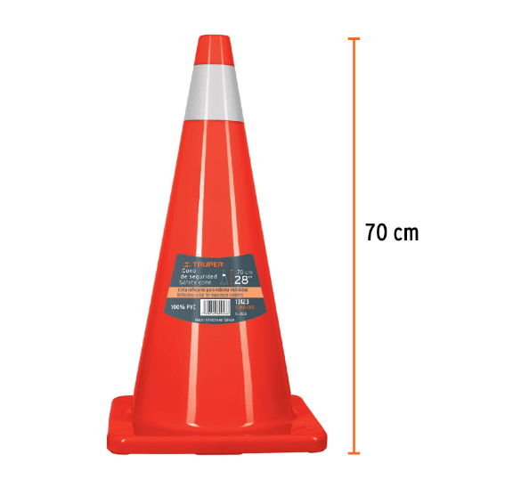 Cono de precaución de 70 cm de pvc con reflejante Truper2