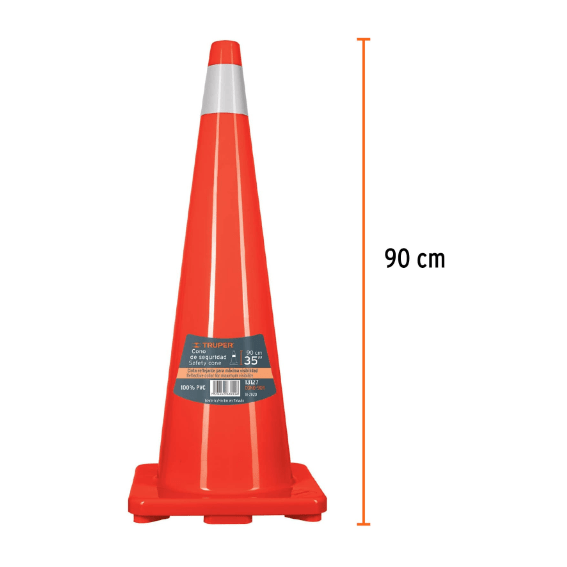 Cono de precaución de 90 cm de pvc con reflejante Truper2