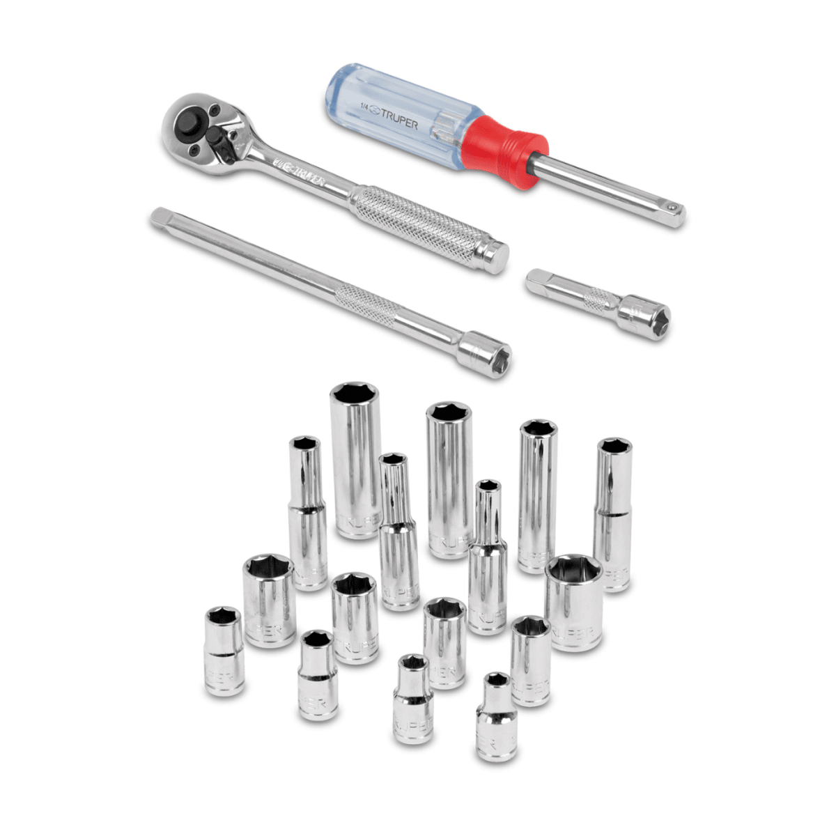 Juego de 20 herramientas cuadro 1/4'' std para mecánico Truper2