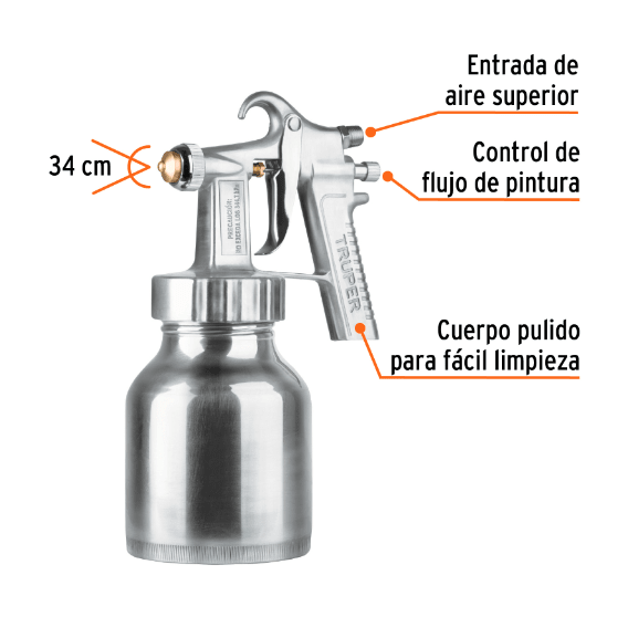 Pistola para pintar baja presión pulida entrada superior Truper2