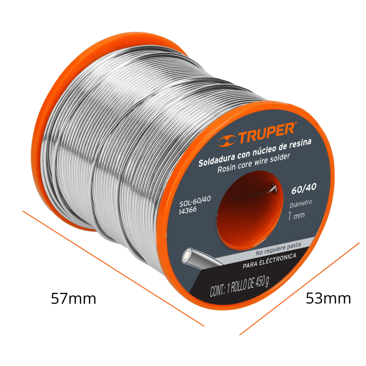 Estaño Soldadura con núcleo resina 60/40 para electrónica 450 g Truper2
