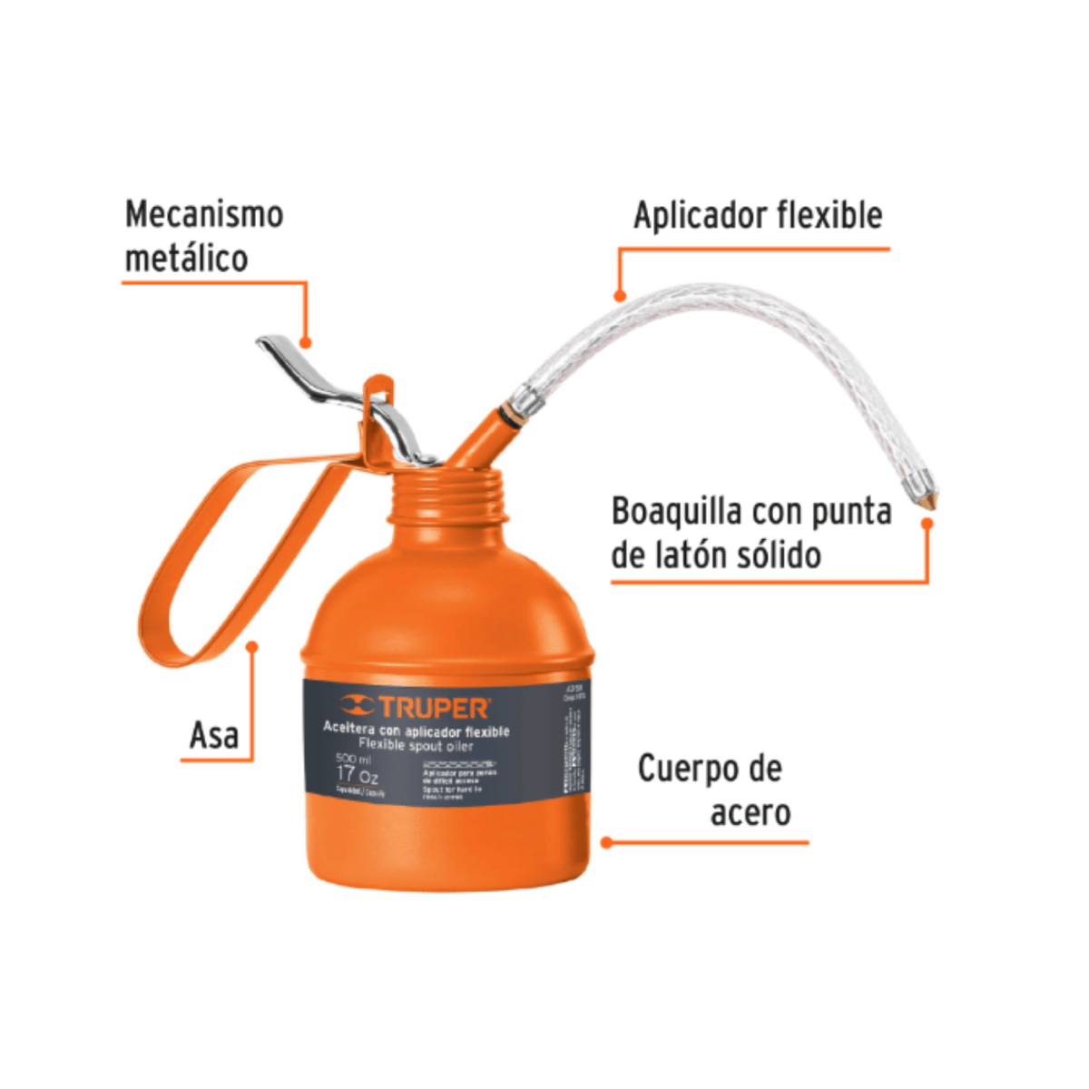 Aceitera de 500 ml 17 Oz con aplicador flexible Truper2